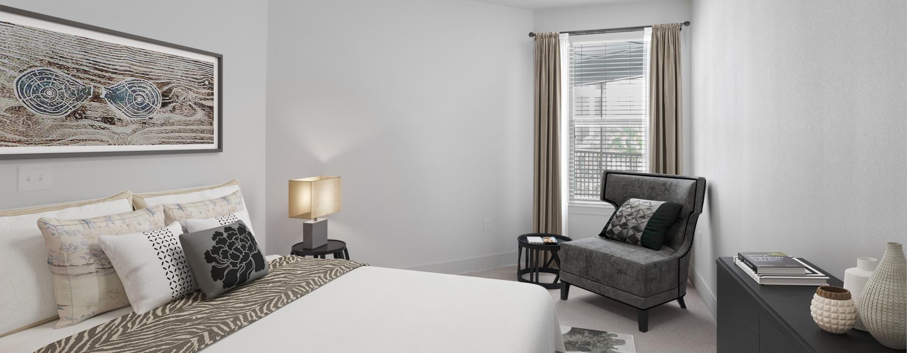 a bedroom with a bed and a fan